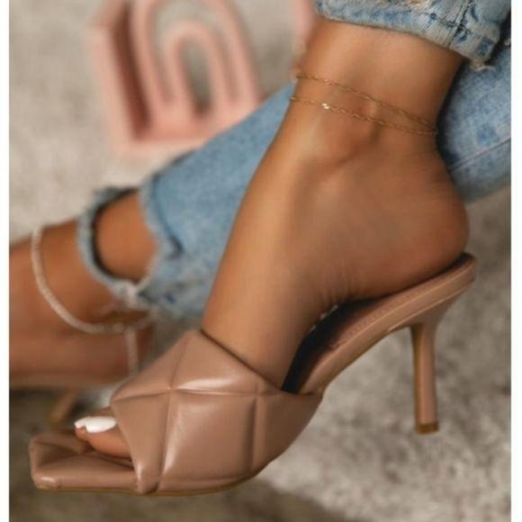 My Poshtique Shoes - Quilted Mules in Dark Nude